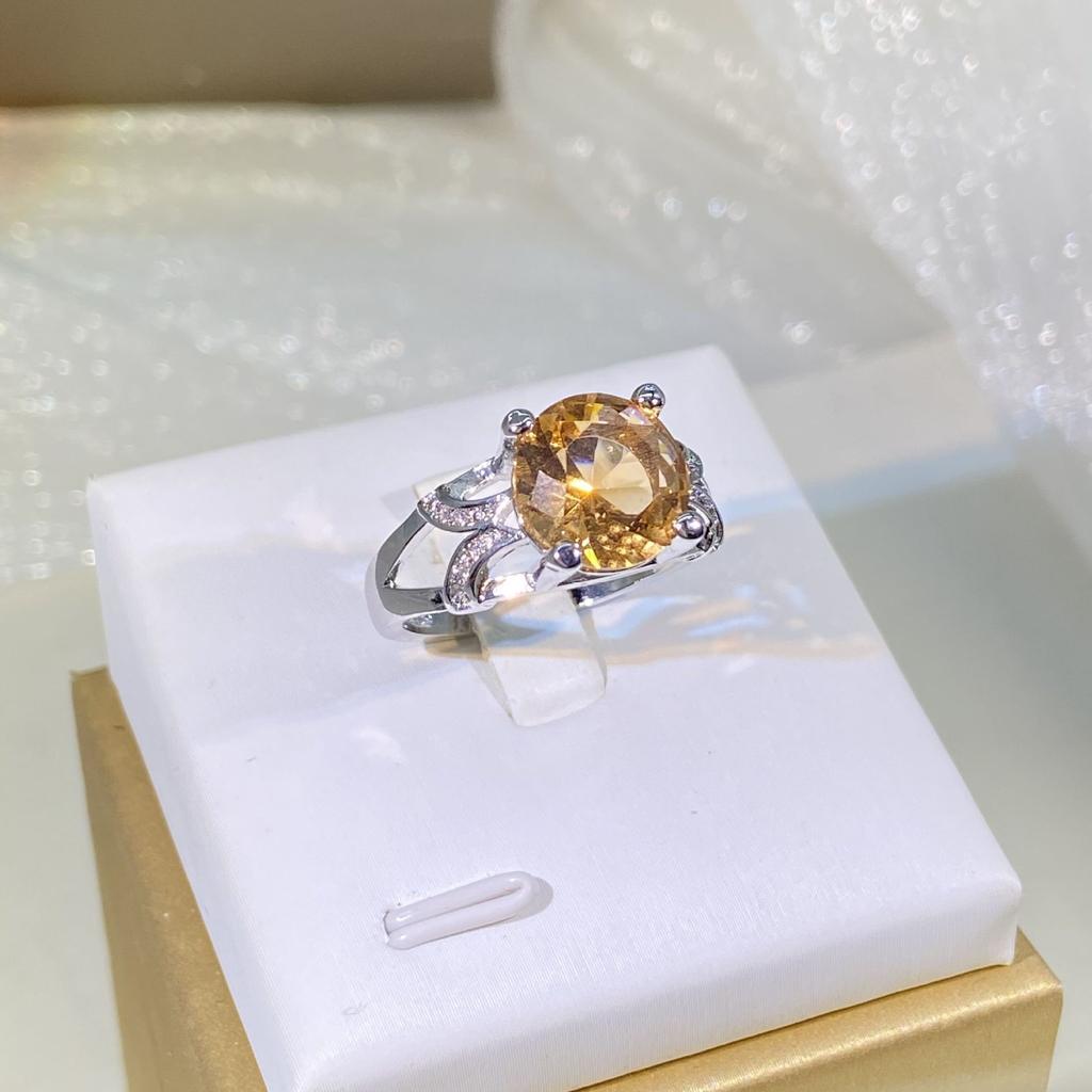 Champagne Ring 9 Silver Plated Round Microplated White Gold Ring Popular Jewelry Crystal Zircon Yellow