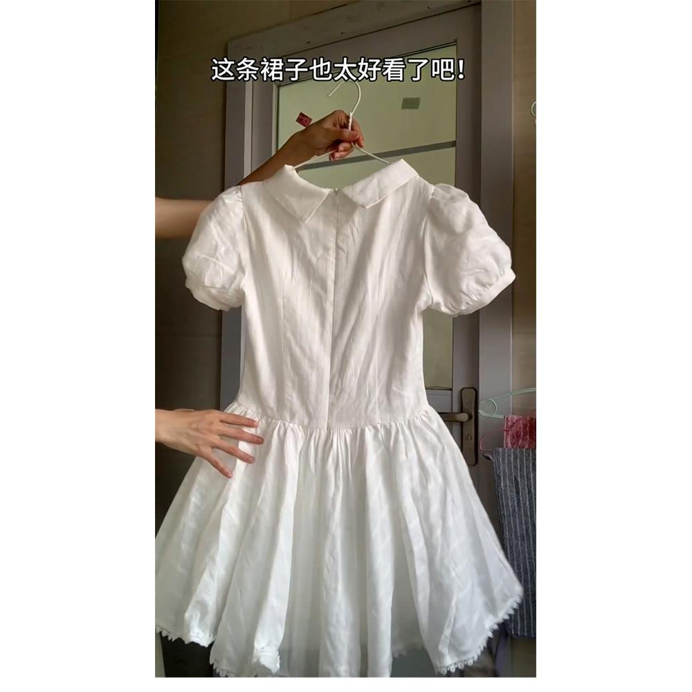 Small white dress A-word fluffy dress dress summer new sweet and spicy beautiful girl college style first love casual temperament woman