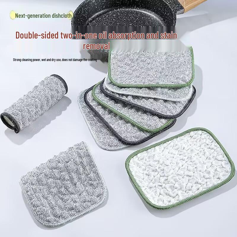 Double-Layered Bubble Cloth Dishwashing Towel - Silver Thread, Thick Cotton Gauze, Non-Stick Scouring Pad