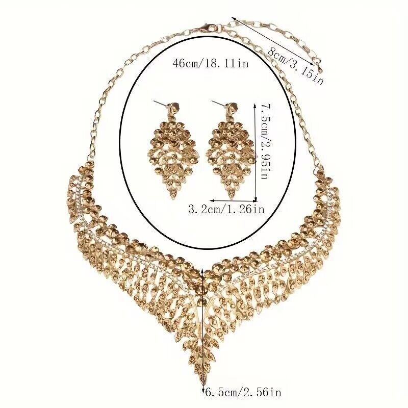 Übertreibenes Voller Diamanten Temperament Luxus Halskette Ohrringe Set Damenkleid Dinner Accessoires