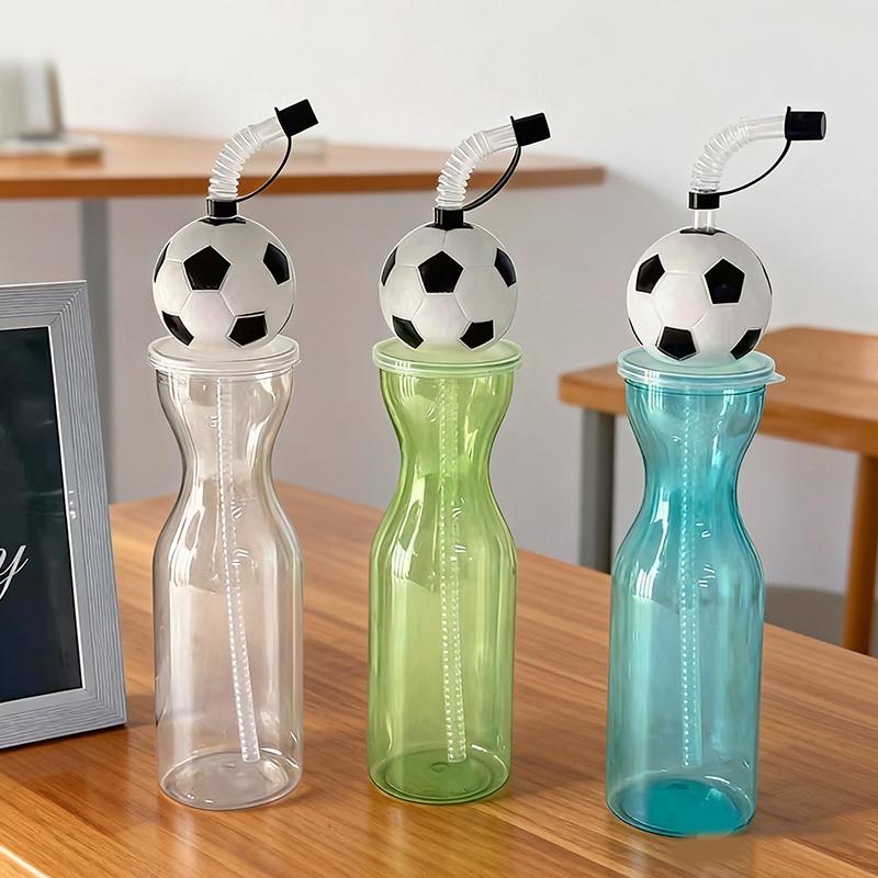 Football Water Bottles Sipper Cups For Milk Tea Coffee Juice Portable Transparent Straws Juice Mug For Birthday Party Fan Bar