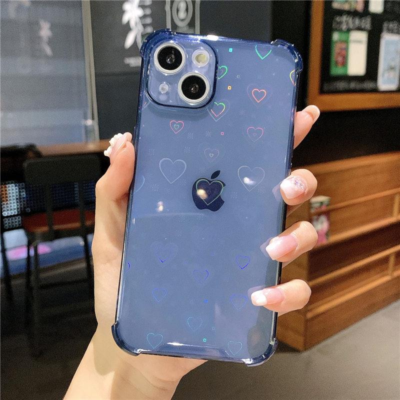 Luxury Reflective Holographic Love Heart Case For Iphone 13 12 11 Pro Max Mini Xs X Xr 7 8 Plus Se 2020 Soft Clear Buffer Cover