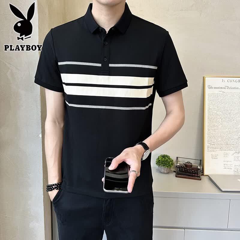 PLAYBOY Men s Cool-Feel Striped Short Sleeve Top 3XL