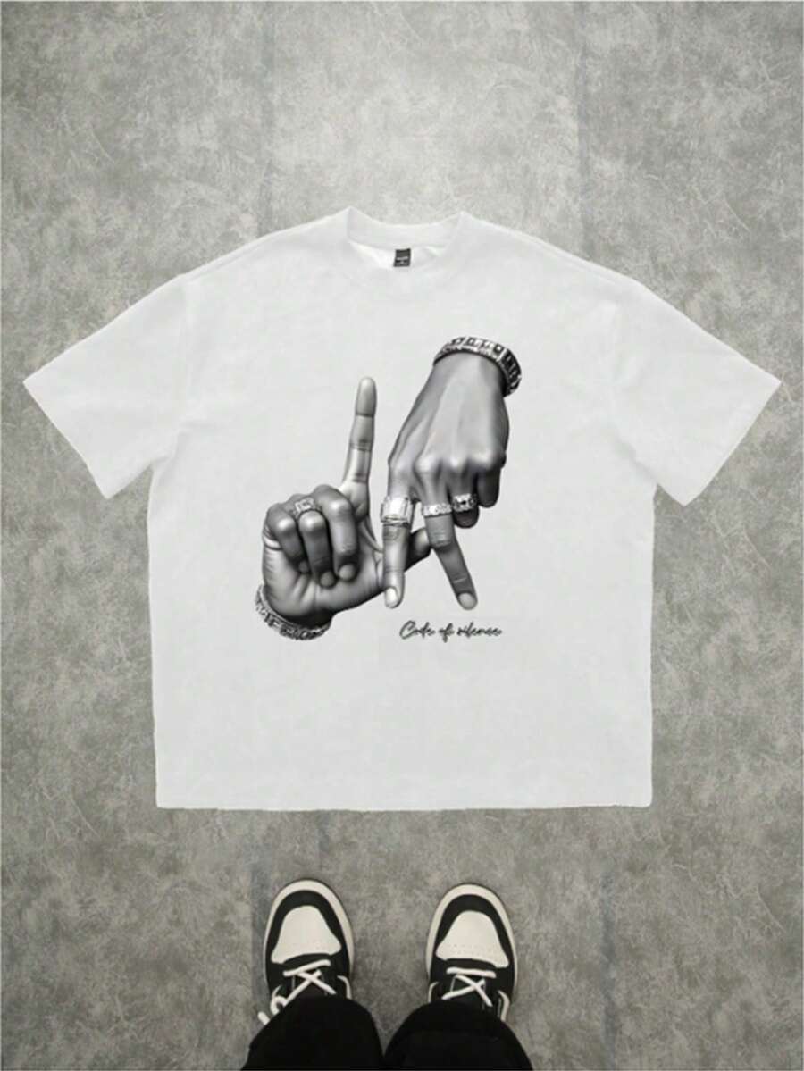 

Los Angeles LA Letter Hand Gesture Logo Print Casual Oversized Unisex T-Shirt S