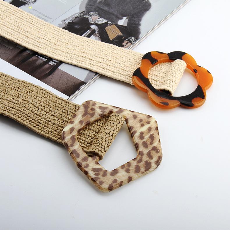 Cotton And Linen Wind Pp Grass Woven Belt Female Flower Leopard Print Buckle Dress Long Shirt Decorative Belt