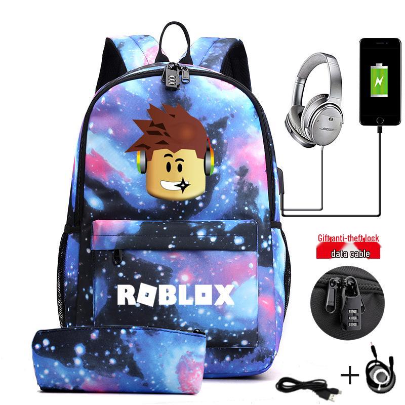 

Рюкзак для игр Roblox для мужчин с USB-зарядкой, большая вместимость, сумка для ноутбука One Size
