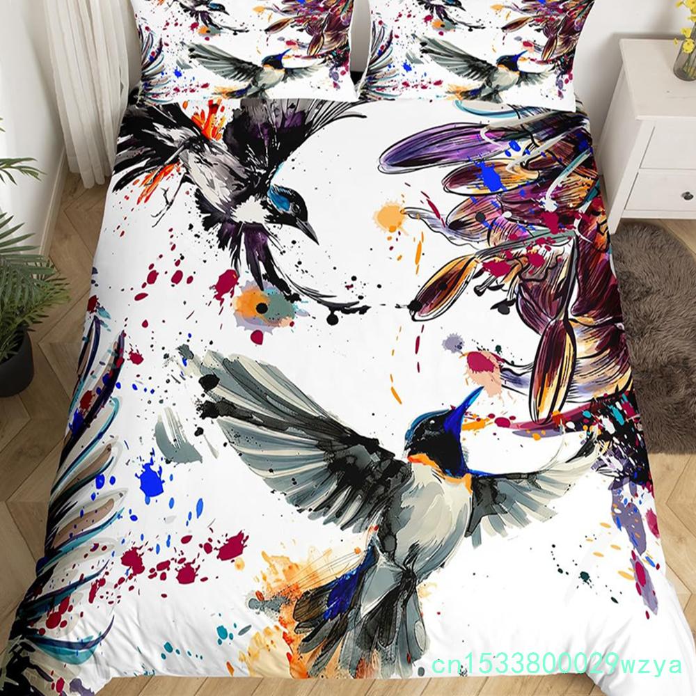 Copripiumino Floreale Colibrì Set Biancheria da Letto Uccelli Blu Verde Primavera Animali Selvatici Coperta Trapuntata Botanica Coperta Trapunta in Poliestere