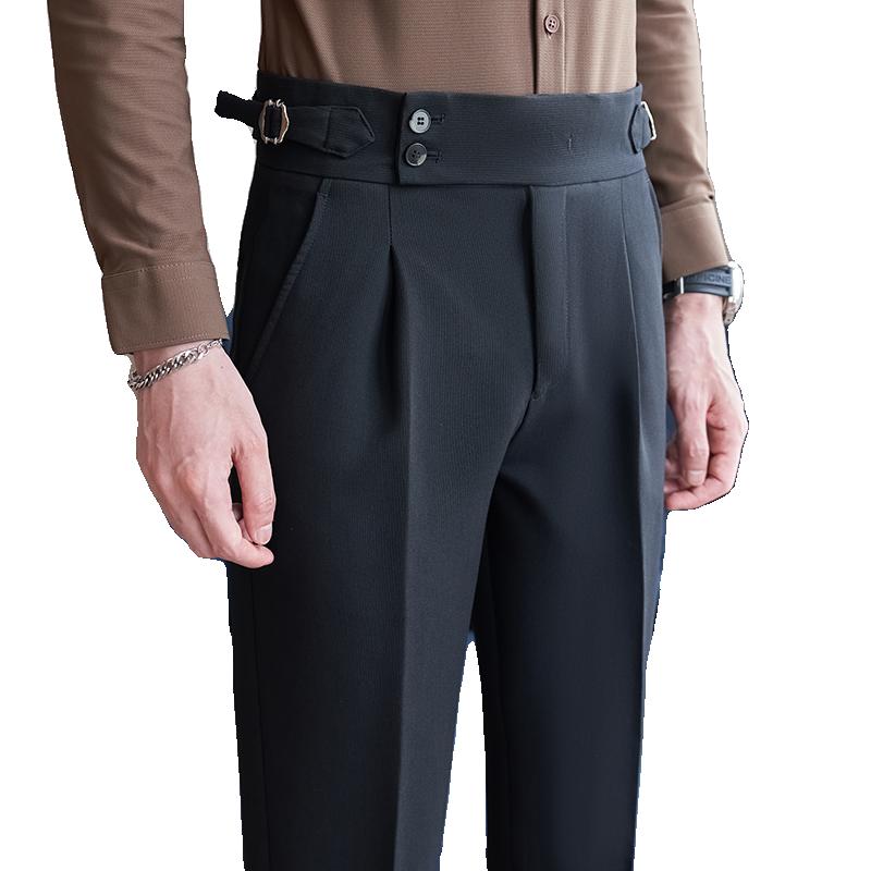 Pantalones de traje de estilo británico para hombre, pantalones elegantes informales de cintura alta, rectos, moda de primavera y otoño, pantalones de traje de Inglaterra, ropa de marca