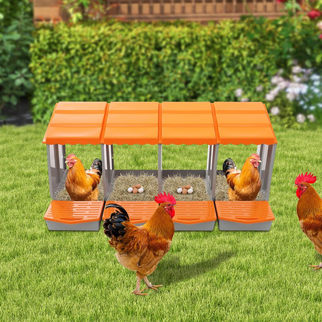 4-Fächer Hühnerlegekasten für die Eierlegung, Geflügel-Nistkasten mit einfacher Eiersammlung, Hühnerstallzubehör aus PP-Material
