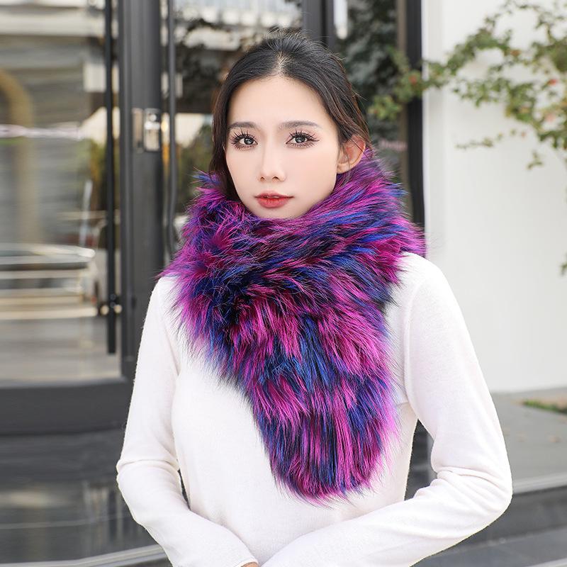 Women's Winter Color Block Fox Fur Scarf - Long, Korean Style, Versatile, Warm, Double-Sided Neck Warmer, Ideal Gift