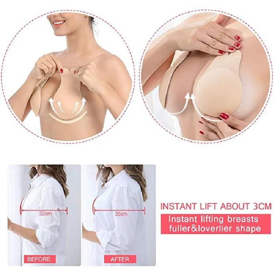FallSweet 1 Pair Women's Invisible Adhesive Bras Bunny Nipple Covers Reusable Sticky Bra Self-Adhesive Silicone Push Up Bralette