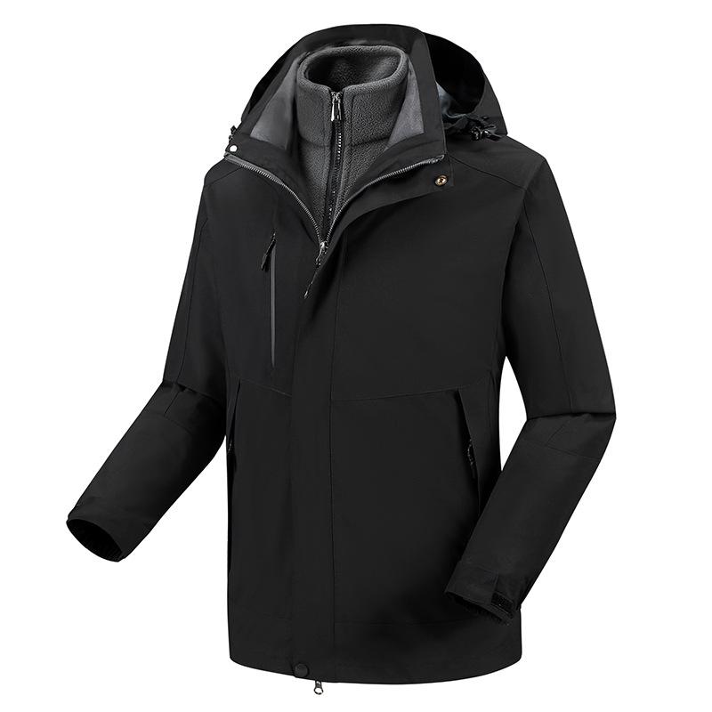 Custom Logo 3-in-1 Windbreaker with Fleece Down, Warm Jacket for Autumn/Winter, Embroidered Workwear.
