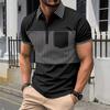 Neues lässiges Herren-POLO-Shirt Taschen Knöpfe lange Knopfleiste Kragen gestreift passende Farbe Naht T-Shirt Oberteile