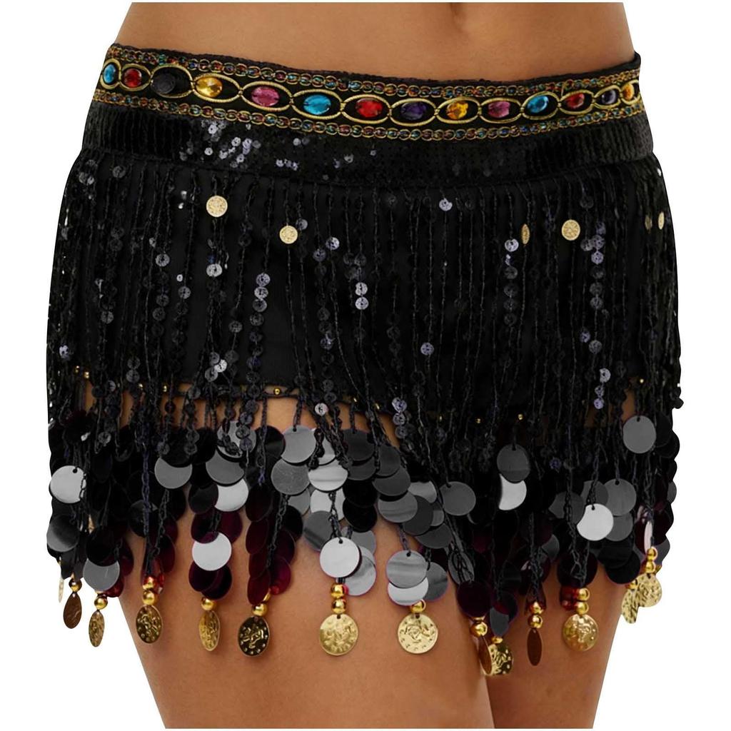 Γυναικεία ψηλόμεση σέξι μισή φούστα με παγιέτα αξεσουάρ μέσης με παγιέτες φουλάρι στη μέση