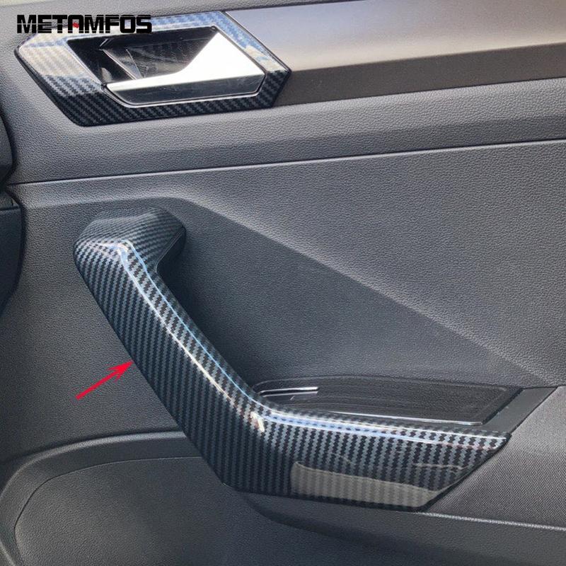 Car Accessories For Volkswagen VW T-Roc TROC 2017- 2024 Carbon Fiber Interior Door Armrest Handle Catch Strip Molding Trim