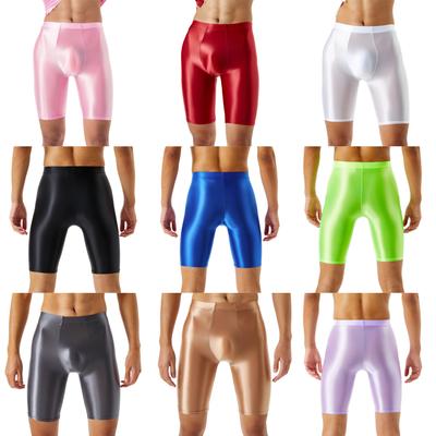 Mens Swimsuit Glossy Solid Color Shorts Swimwear Gym Sport Fitness Gym Elastic Waistband Swimming Surfing Short Leggings