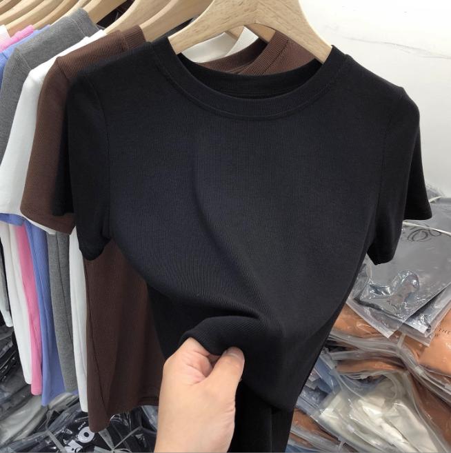 Letní tričko s krátkým rukávem Bílá trička Dámská Plus Size Slim Fit Vrchní oblečení s kulatým výstřihem Jednobarevné Měkké Pohodlné Tričko Tenké