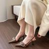 Fashion Metal Buckle High Heels Sandals Women Summer Silver Shallow Mouth Party Shoes Woman Korean Style Pointed Toe Thin Heels Sandals