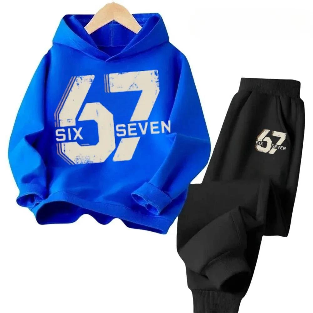 67 Chic Children's Hoodies Set 3-12Y Korean Streetwear Block Tracksuit Fashion Comfortable Kids Sweatshirt 2 Pcs Sets Pant Suit