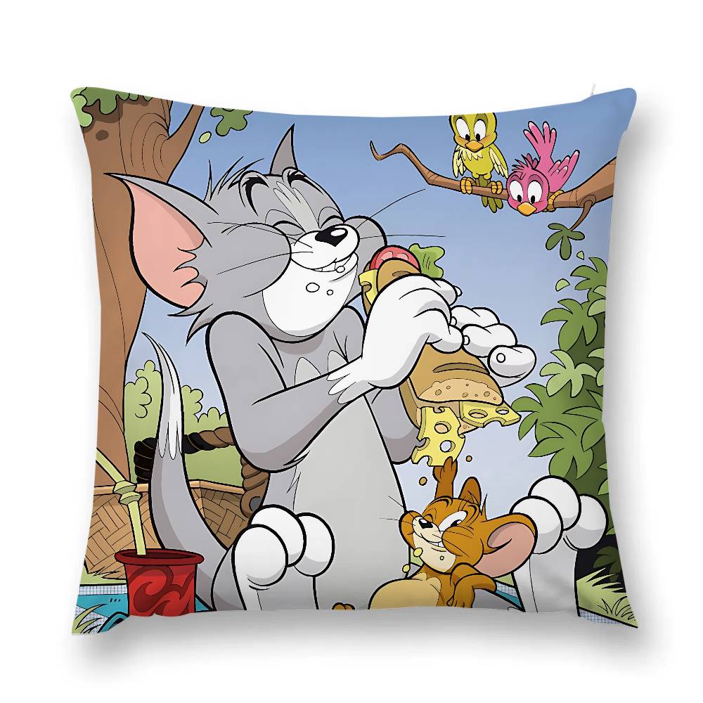 Cartoon T-Tom And J-Jerry Pillow Case Throw Pillow Cover Nordic Vintage Style Cushion Covers Home Living Room Sofa Couch Seat