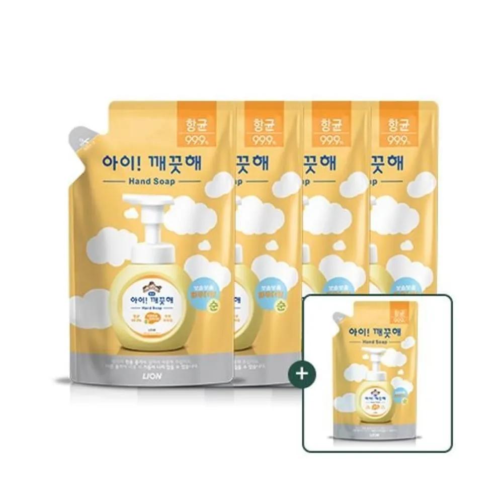 

LION Hand Wash Pure 450ml x 4 + 200ml Gift LION Antibacterial Foaming Powder Scent Convenient to Use Soft and Rich Foam
