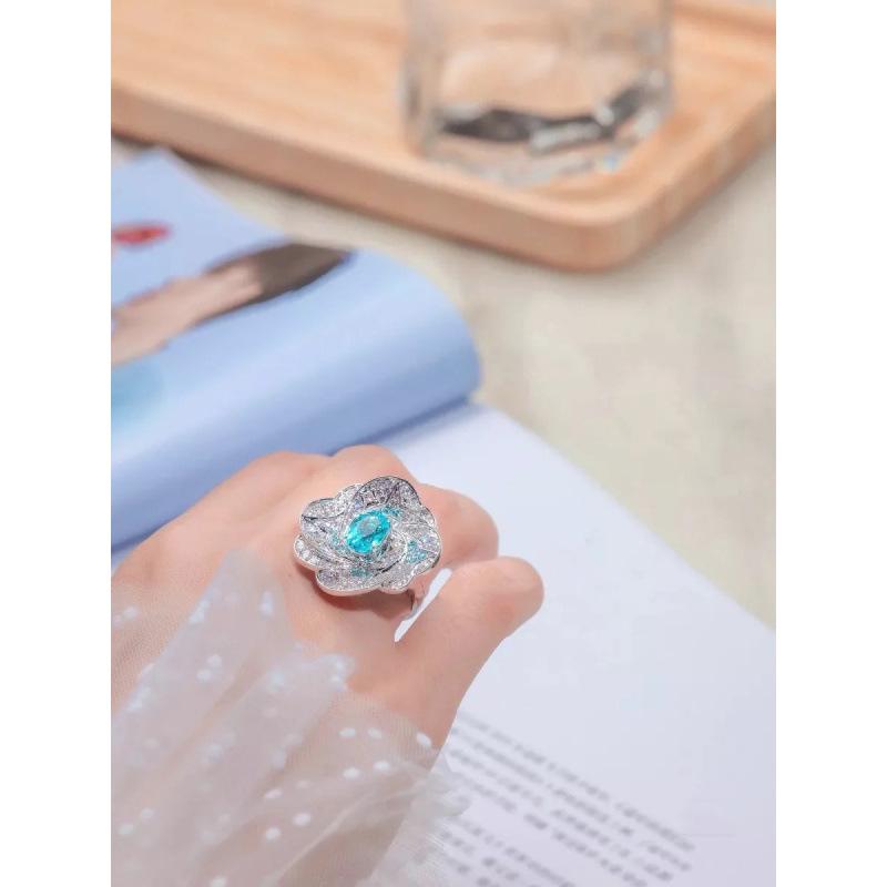 Indifferent Style Niche Design Light Luxury Paraiba Gemstone Blue Crystal Open Index Finger Ring for Women