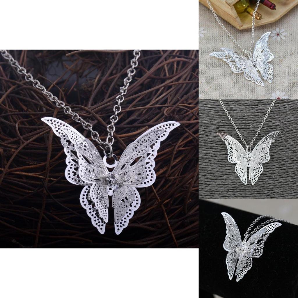 Stylish Alloy Butterfly Pendant Necklace Silver-plated With Dazzling Crystals