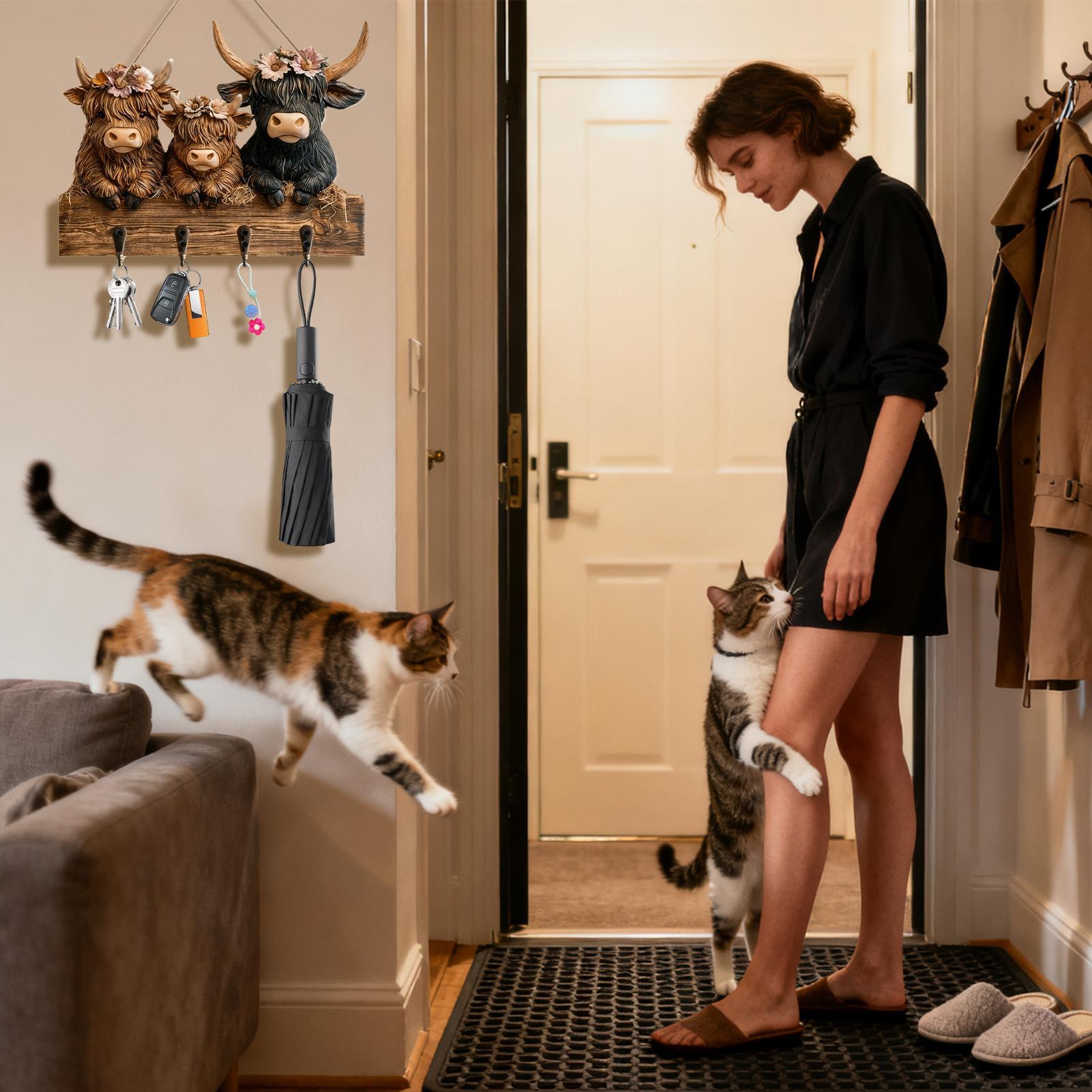 

Декоративная ключница с 4 крючками, дизайн коровы, вешалка, настенный держатель для ключей в деревенском стиле для шляп, пальто, сумок, рюкзаков, кошельков, для дома, прихожей CHINA