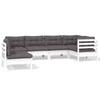6 Piece Garden Lounge Set with Cushions White Pine Wood