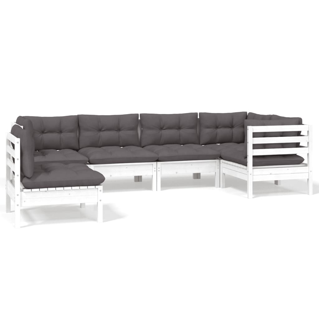 6 Piece Garden Lounge Set with Cushions White Pine Wood