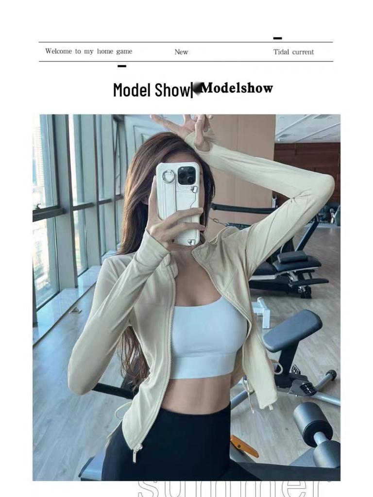 Women's Spring Slim Fit Quick-Dry Yoga Running Zipper Cardigan Long Sleeve Sunscreen Jacket