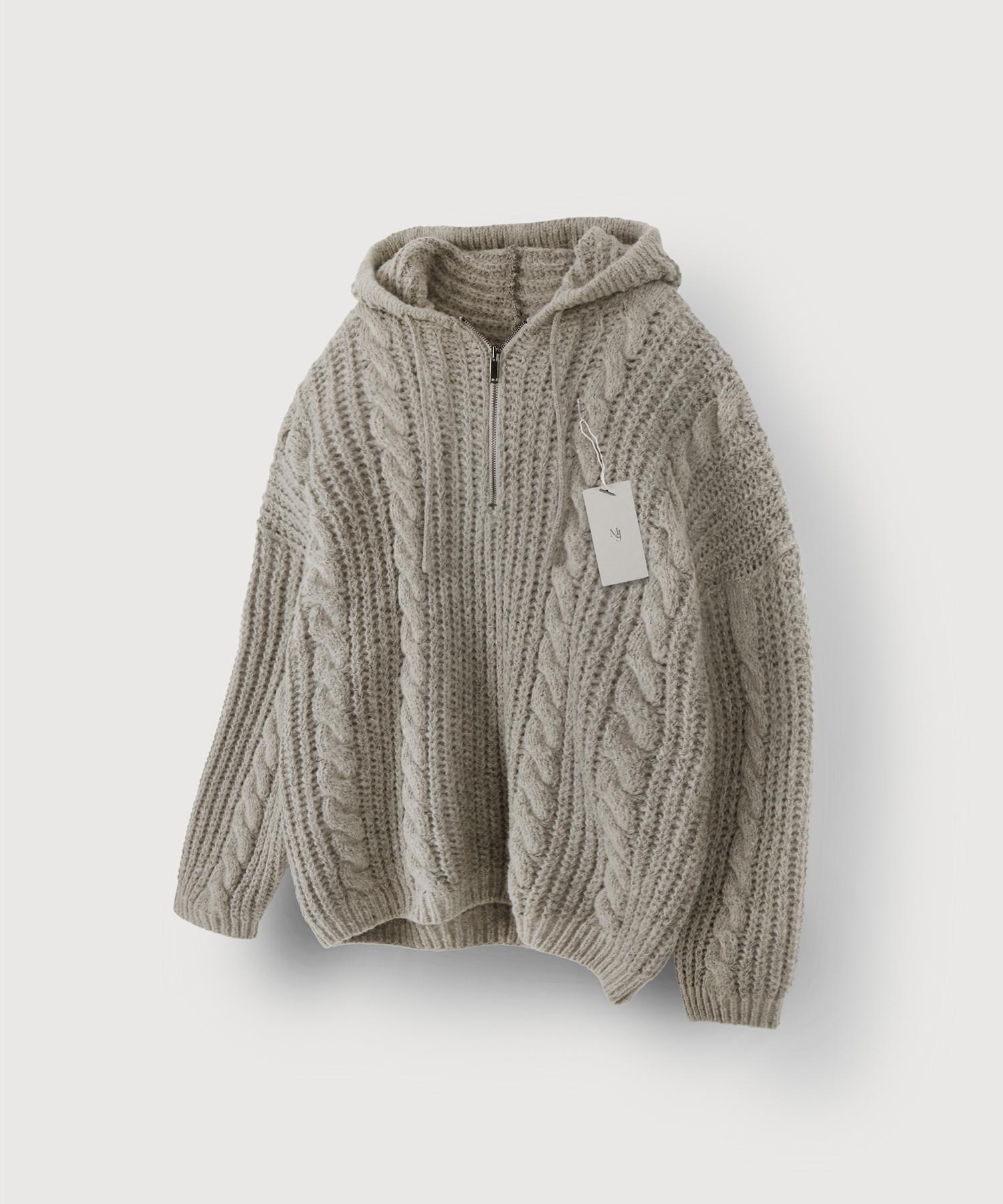 Mood Inside Cable Knit Half-Zip Hoodie_Beige Beige/M