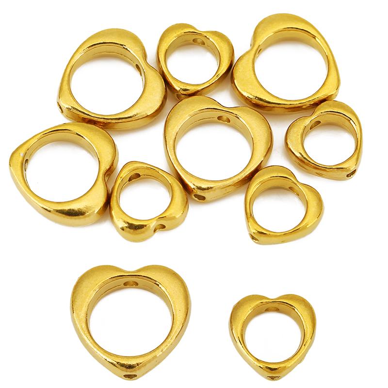 5pcs Hole 6mm 8.5 Mm Stainless Steel Earrings Charms Beads PVD Never Fade Heart Necklace Spacer Bracelet Beads Jewelry Supplies