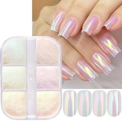 Aurora Mirror Nail Glitter Pulver Gnuggande Damm Pigment Krom Iriserande holografiska nagelkonstdekorationer för manikyr
