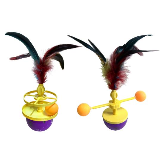Interactive Cat Feather Toy Self Play Tumbler Toy with Feather and Ball Kitten Exercise Toy for Bored Indoor Adult Cats