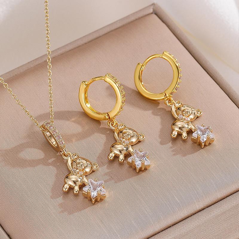 2026 Jewelry Set, European and American Star-picking Bear Necklace, Light Luxury Niche High-end Earrings, Earrings, Jewelry. 45CM