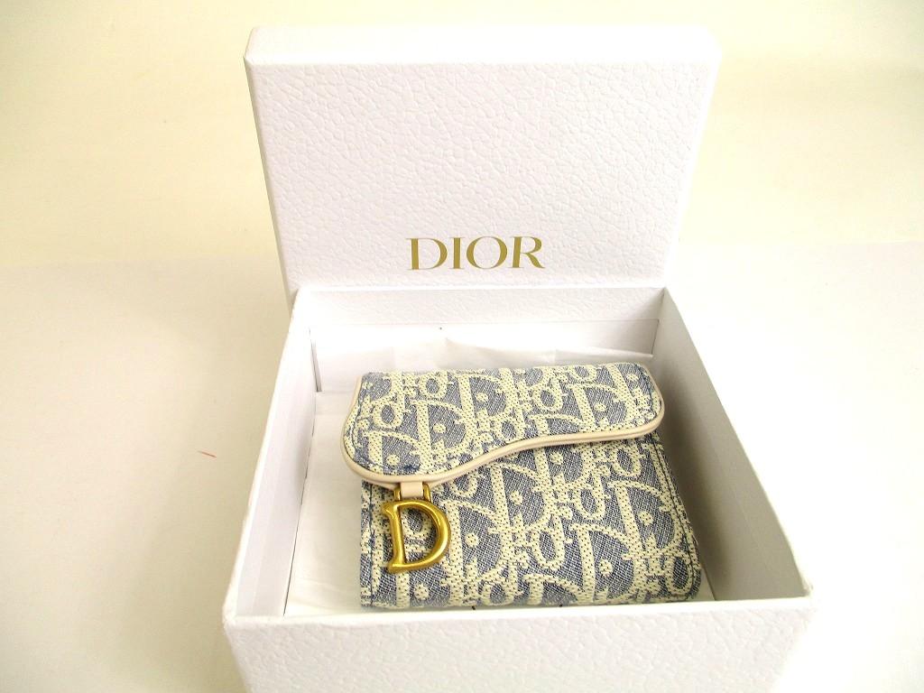 Authentic Christian Dior Cannage Light Blue Trifold Saddle Lotus Wallet #a841  Refurbished