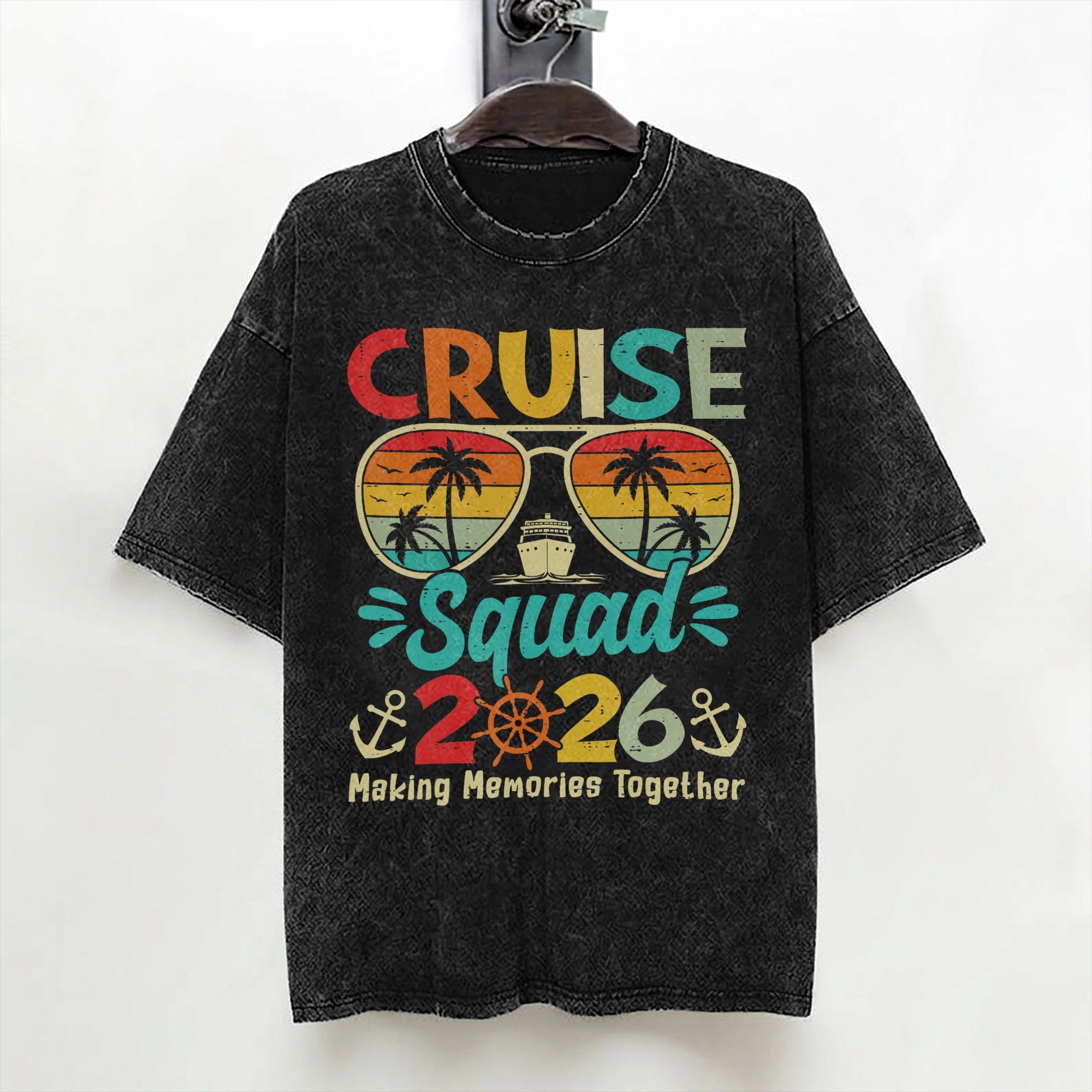 Cruise Squad 2026 Summer Vacation Matching Family Cruise T Shirts Washed Short Sleeve TShirt Men Women Streetwear Graphic Tees S