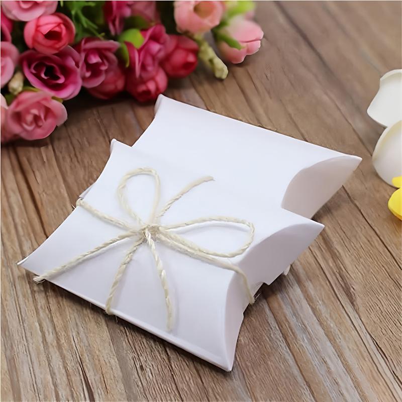 50/100Pcs Kraft Paper Pillow Candy Box Foldable Gift Box Thank You Treat Boxes For Wedding Baby Shower Birthday Party Supplies