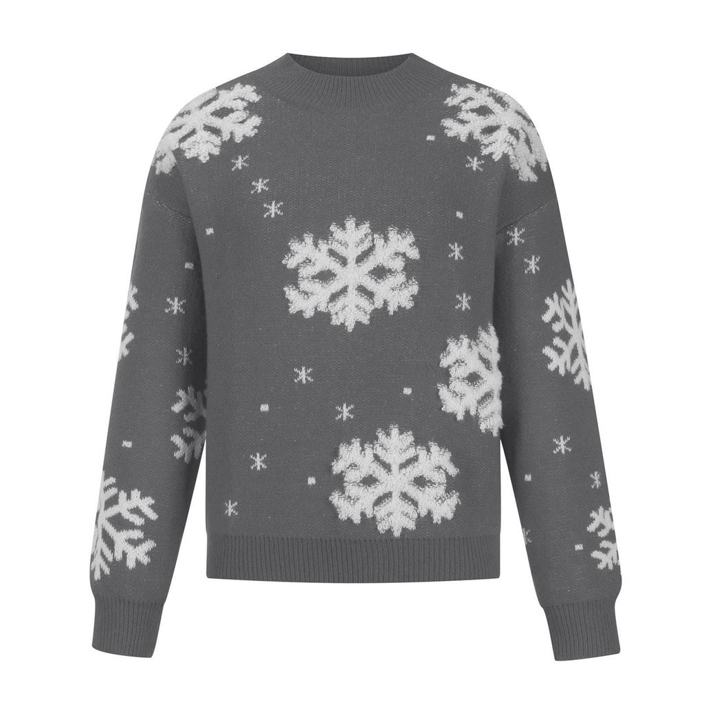 Women Snowflake Color Block Sweater Knitwear Patchwork Pullover Tops