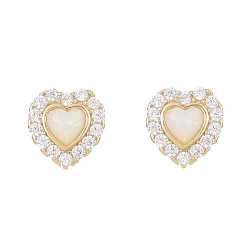 925 Sterling Silver Opal Shining Zirconia Heart Earrings for Women Exquisite Retro Party Jewelry Accessories