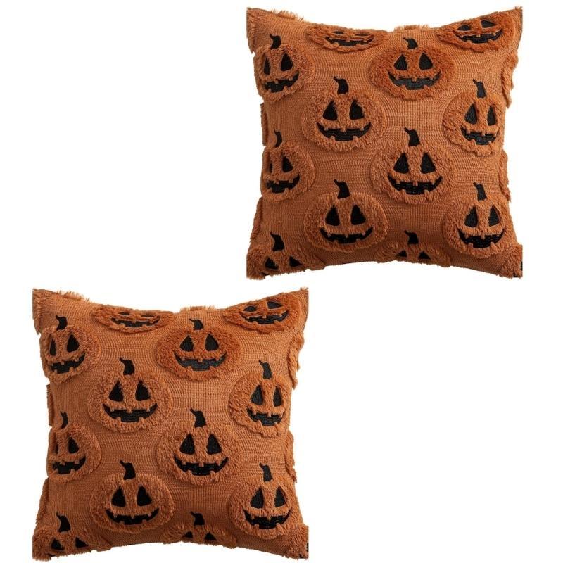 2Pcd Halloweens Decorative Pillow Cover Soft Pumpkins Designs for Living Room J0MC