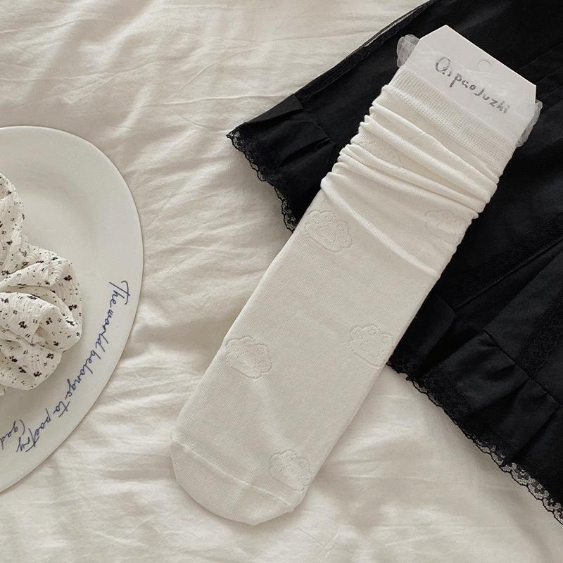 Summer Thin White Extremely Anti-Boneless Mesh Medium Tube Socks Children'S Lace Versatile Girls Pile Small White Socks