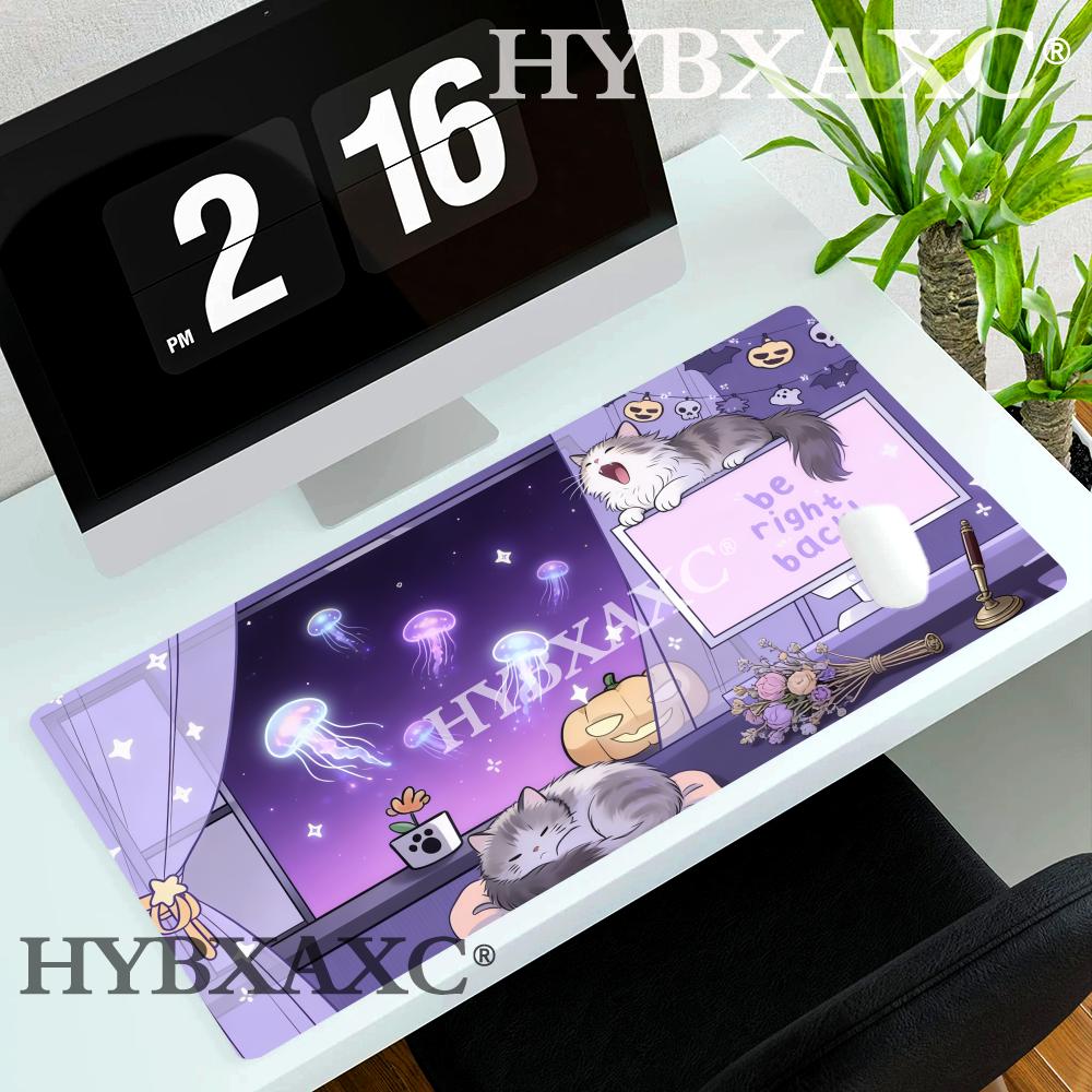 HYBXAXC Cute White Cat and Halloween Design Mouse Pad Gaming Mats Rubber Antislip Durable Desk Accessories Keypad Desktop Pads