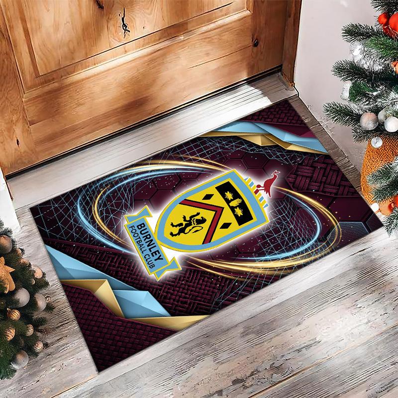 Burnley Football Print Crystal Velvet Rug, Comfortable Water Absorbent Non Slip Indoor Floor Carpet