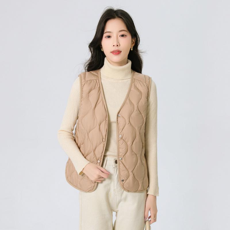 New standard velvet V-neck liner vest light down vest women's winter new gourd pattern collarless cloud inside