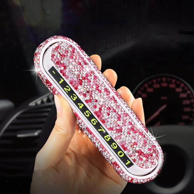 Women Car Temporary Parking Card Car Bling Kit Glittering Hidden Telephone Number Plate Auto Park Stop Card Accessories