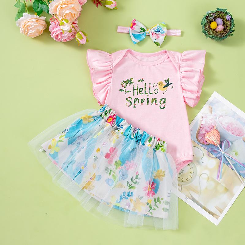 

Комплект из 3 предметов для девочки: Ромпер с рукавами-крылышками, юбка, аксессуары для волос на весну/лето 62 (1-3 months)