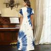 Women Plus Size V Neck Short Sleeve Abstract Floral Printed Long Dress