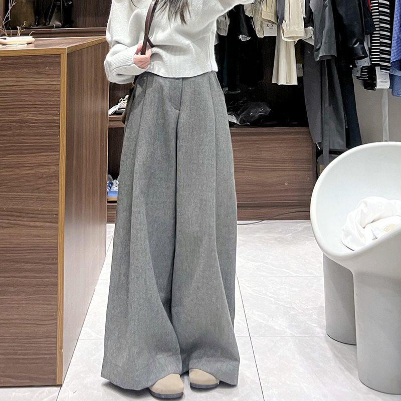 

Womens Gray High Waist Wide Leg Pants - Loose, Floor-Length, Casual Style for Spring & Autumn Extra Large
